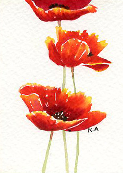 Trio Of Poppies Karolyn Alexander Whitewater WI watercolor  SOLD